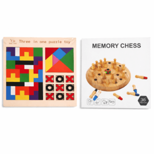 brain builder combo – 3 in 1 wooden puzzle & memory chess (3+ years)