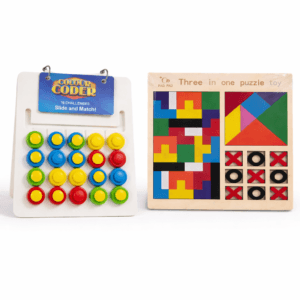 logic builder combo – colour coder & 3 in 1 wooden puzzle (3+ years)