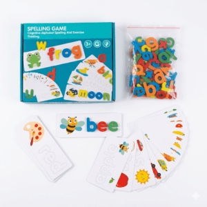 wooden spelling game for kids | alphabet learning toy with flash cards (3+ years)